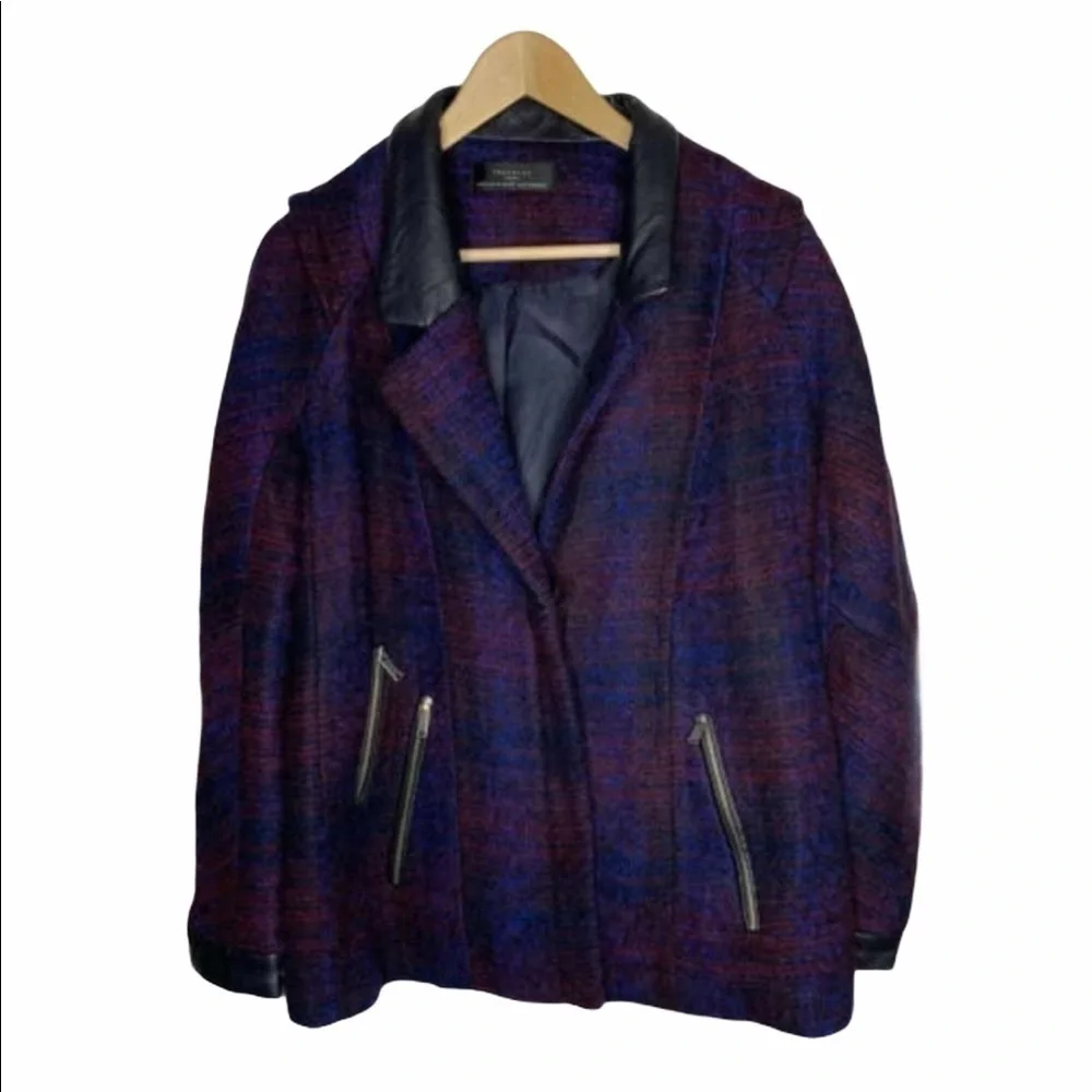 Zara Trafaluc Womens Wool Blend Coat M Plaid